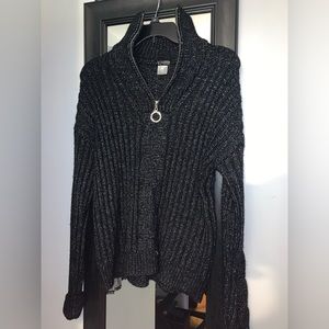 Venus sweater black and gray multi with rhinestone zipper. Size small. Soft